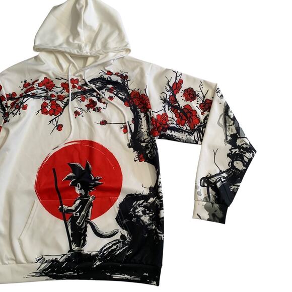 Dragon Ball Z Men's Size L Goku Red Cherry Blossom Tree Anime Hoodie Sweater - Picture 8 of 16